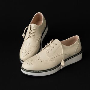Cream Platform Brogue Lace-Up Shoes | Size 35 | New